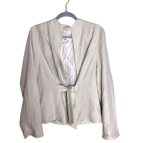 J Peterman Women Classic Tie front Blazer Sz.Lrg  Cream EUC Classic Career Wear - Picture 1 of 9